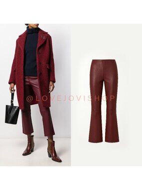Minimalist | Theory Leather Ankle Pant | Wide Subtle Flare | Bourdeax Red Wine